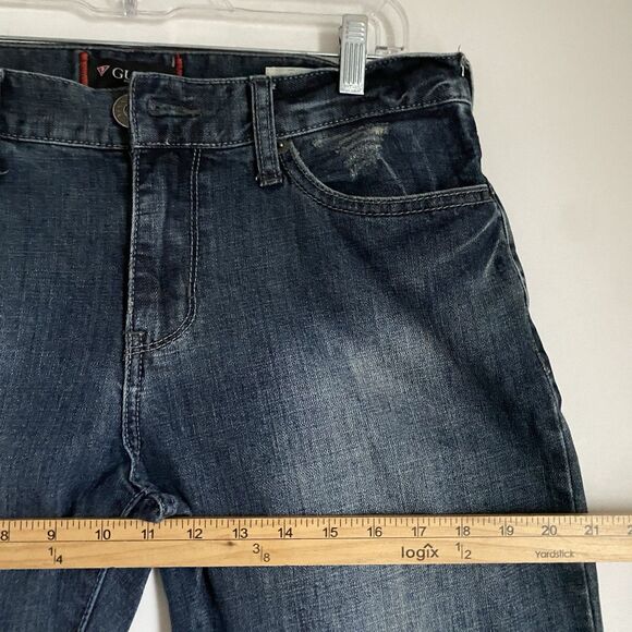 Guess Jeans Men 32x32 Slim Straight Del Mar Fit Dark Wash Blue Distressed - Picture 6 of 16